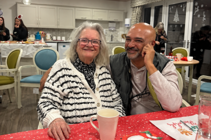 Resident Kathleen smiling after arriving and settling into Bingley Park care home
